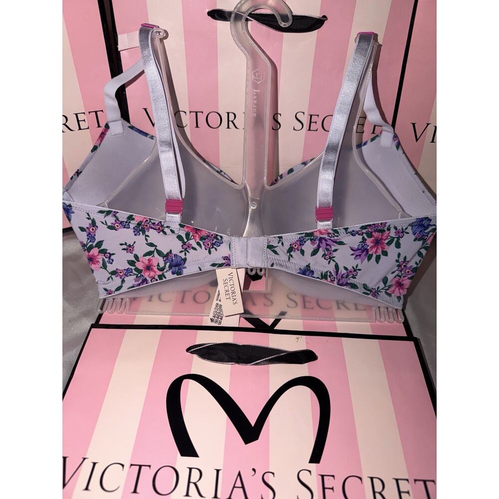 Victorias Secret Push Up Bra Purple Satin Floral 34DD - Picture 2 of 2